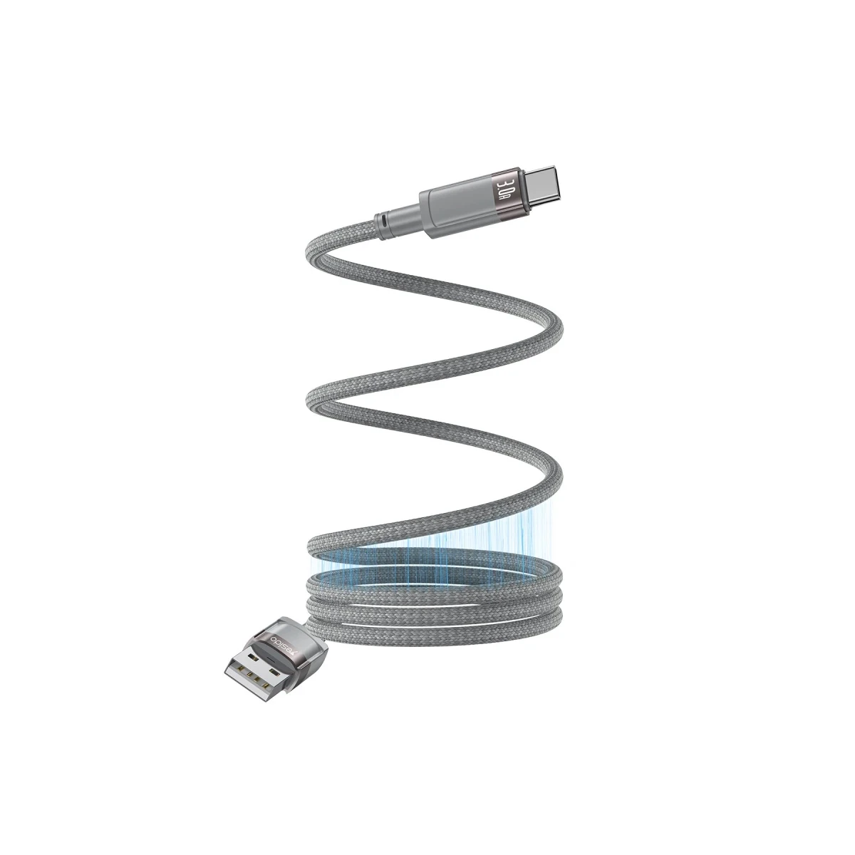 Yesido CA173 1M 60W USB to Type-C Manyetik Katlanma Özellikli PD Hızlı Şarj Kablosu - Gri